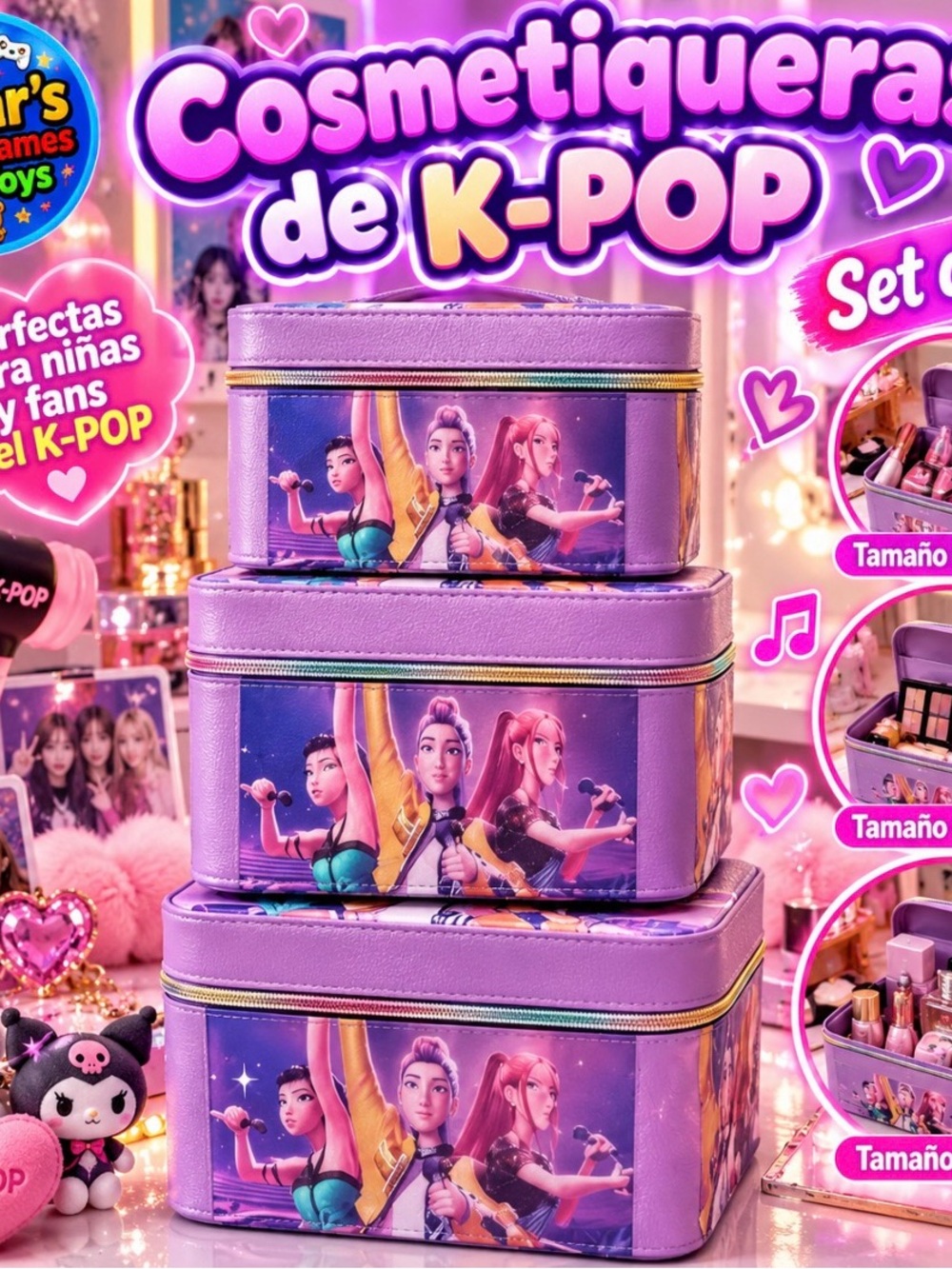 K-POP Cosmetic Case Set for Kids - Purple